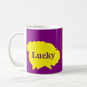 Taza De Café Diseño de Lucky Linda en salpicadura morada y amar