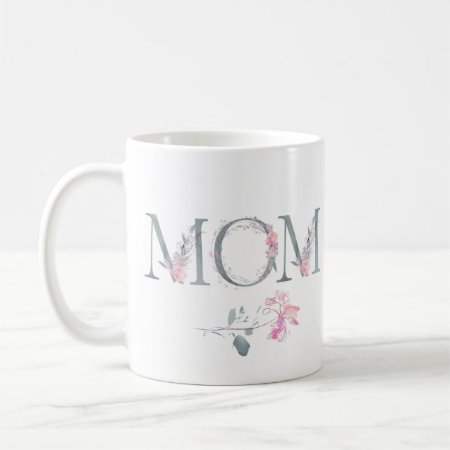Taza De Café Diseño de mamá floral rosa con nombres (Izquierda)
