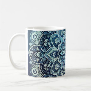 Taza De Café Diseño de Mandala con Gradiente Azul