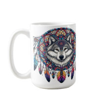 Diseño de Mandala de Lobo con Cazador de Sueños y 