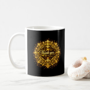 Taza De Café Diseño de Mandala "Gracias" Dorado Elegante con Lu
