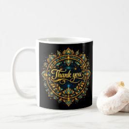 Taza De Café Diseño de Mandala "Gracias" Dorado Elegante con Lu