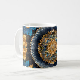 Taza De Café Diseño de Mandala lindo con fondo azul con oro