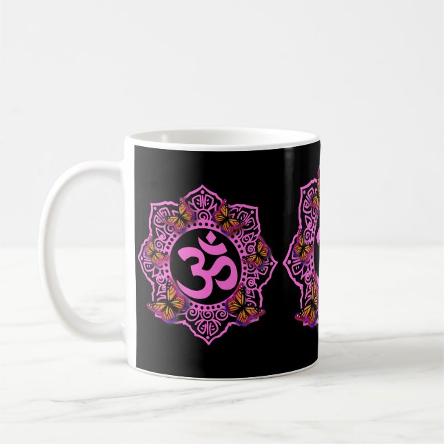 Taza De Café Diseño de Mandala rosa ohm con mariposas monarca (Izquierda)