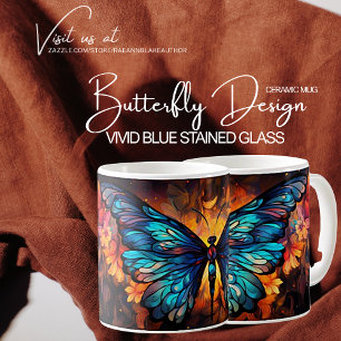 Taza De Café Diseño de mariposa de vidrio azul vívido