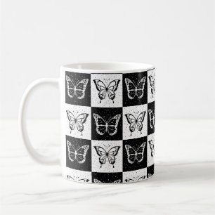 Taza De Café Diseño de mariposa negra de cuello blanco