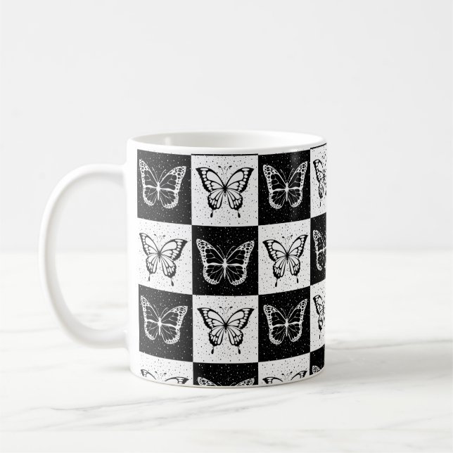 Taza De Café Diseño de mariposa negra de cuello blanco (Izquierda)