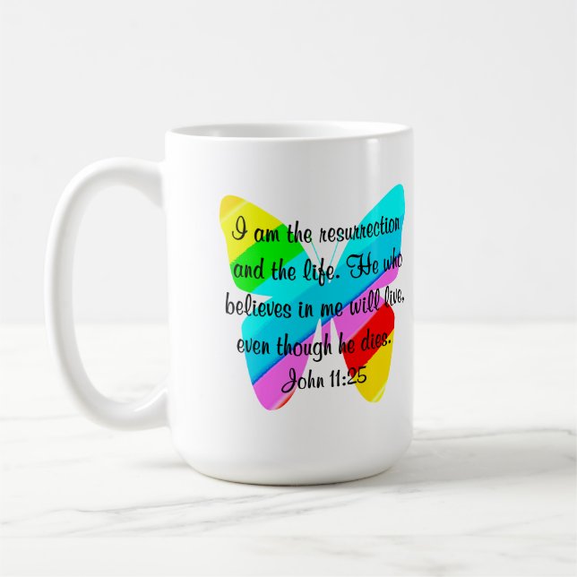 Taza De Café DISEÑO DE MARIPOSAS DE bonito JOHN 11:25 (Izquierda)