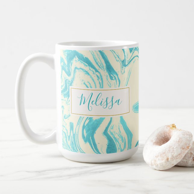 Taza De Café Diseño de mármol Guay en Personalizado turquesa y  (Con donut)