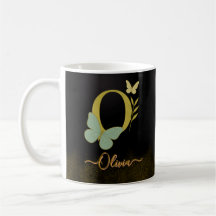 Diseño de Mug de Mariposa O Letra dorada