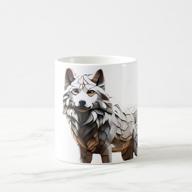Taza De Café Diseño de mug de mosaico de lobo blanco lindo (Centro)