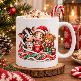 Taza De Café Diseño de Navidad de Vaca y Ternero con Chocolate 