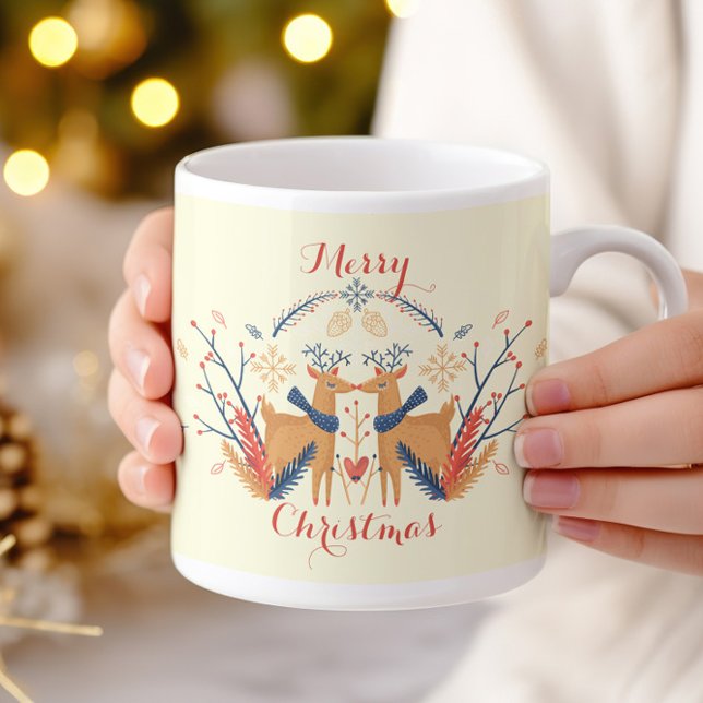 Taza De Café Diseño de Navidades nórdicos de renos escandinavos (Scandinavian Folk Woodland Deer - Cream - Coffee Mug)