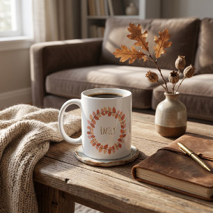 Taza De Café Diseño de nombre de corona de hoja de otoño cálido