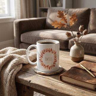 Taza De Café Diseño de nombre de corona de hoja de otoño cálido