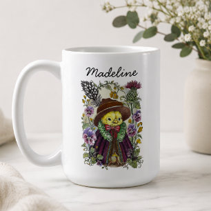 Taza De Café Diseño de nombre de pájaro caprichoso y flor silve