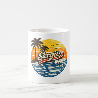 Taza De Café Diseño de nombre Sergio Retro Sunset