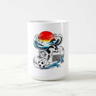 Taza De Café Diseño de Ola de Sol Rojo - Gato de Fútbol Japonés
