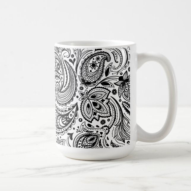 Taza De Café Diseño De Paisley Floral Negra Y Blanca (Derecha)