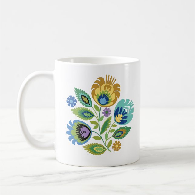 Taza De Café Diseño de papeleo floral amarillo ocre polaco (Izquierda)
