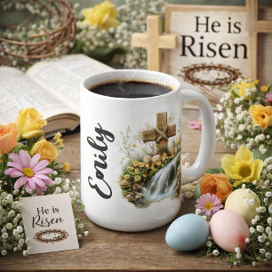 Taza De Café Diseño de Pascua de Cruz Rústica con Cascada