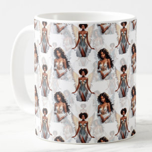 Taza De Café Diseño de patrón de ángeles de niña negra hermosa