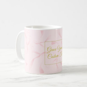 Taza De Café Diseño de Patrón de Lazo Rosa con Texto Personaliz