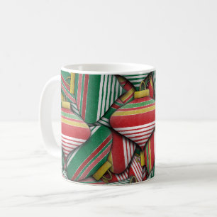 Taza De Café Diseño de patrón de ornamentos rayado verde retro