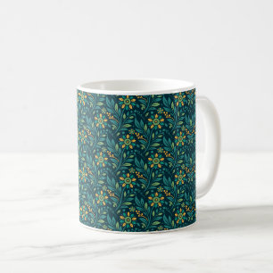 Taza De Café Diseño de patrón floral elegante en amarillo y azu
