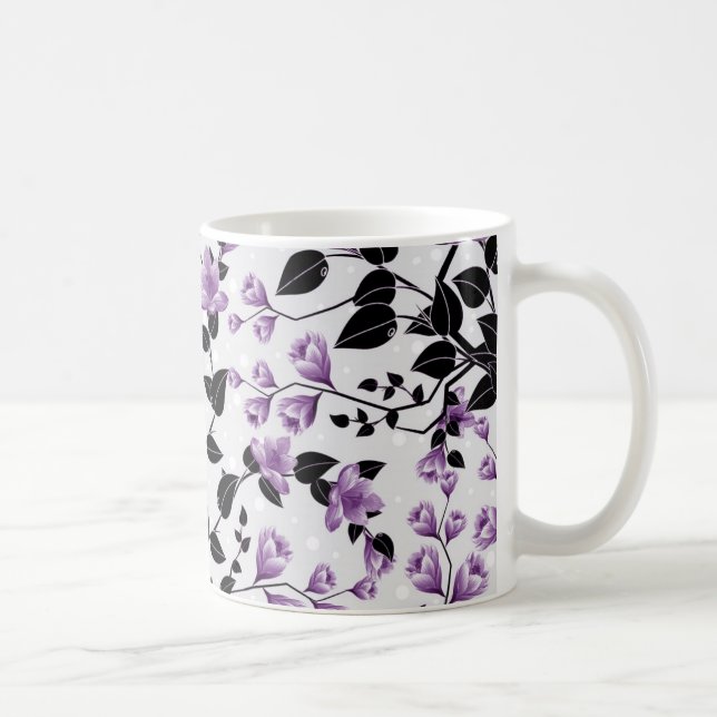 Taza De Café Diseño de patrón floral violeta claro (Derecha)