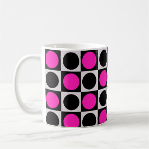 Taza De Café Diseño de patrones de círculo negro rosado