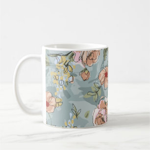 Taza De Café diseño de patrones de flores ilustraciones textile