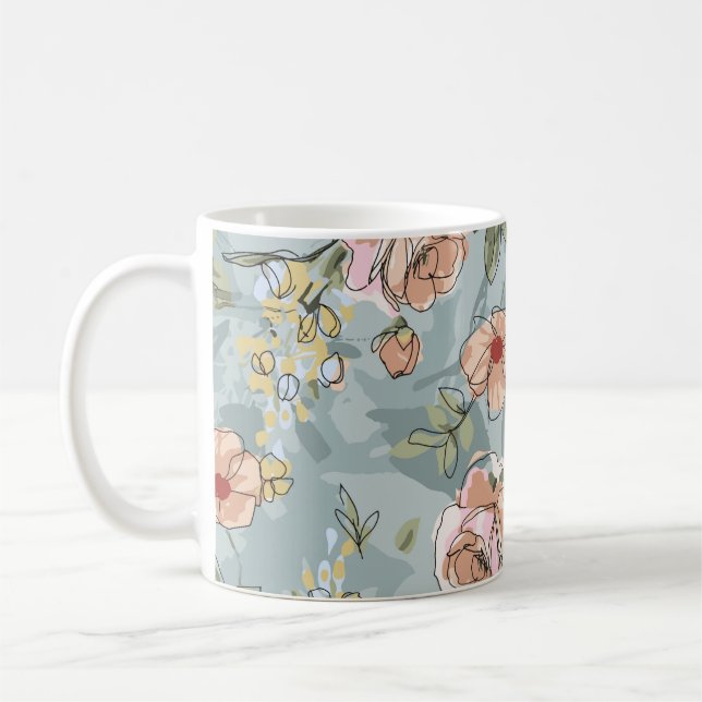 Taza De Café diseño de patrones de flores ilustraciones textile (Izquierda)