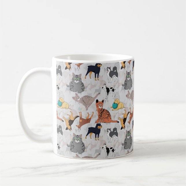 Taza De Café Diseño De Patrones De Perros Y Gatos Cutos (Izquierda)