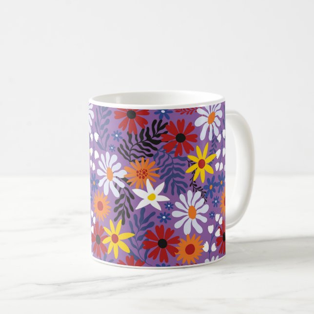 Taza De Café Diseño de patrones florales vibrantes (Anverso derecho)