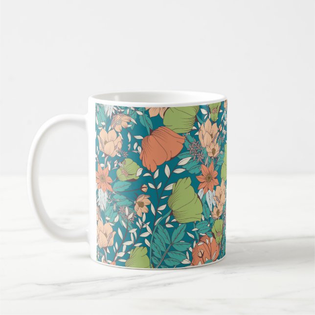 Taza De Café Diseño de patrones impecable con flores dibujadas  (Izquierda)