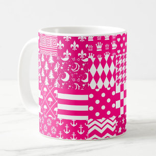 Taza De Café Diseño de patrones mixtos de color blanco rosado