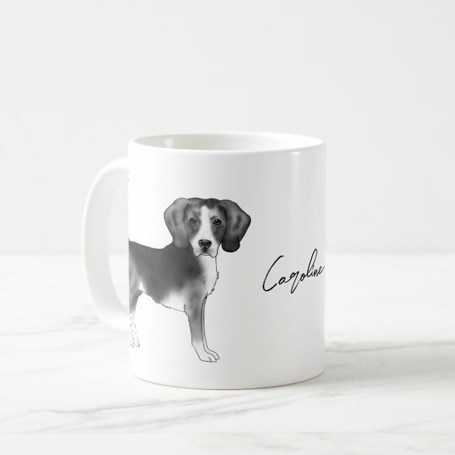 Taza De Café Diseño De Perro Beagle En Blanco Y Negro Con Nombr (Anverso izquierdo)