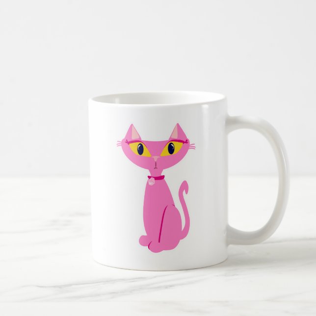 Taza De Café Diseño de Personalizado de diversión de gato rosad (Derecha)