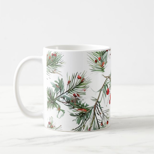 Taza De Café Diseño de Pino y Berries Rojas de Woodland (Izquierda)