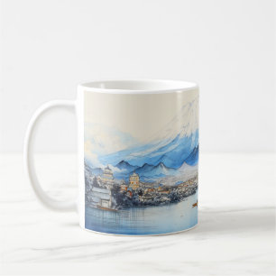 Taza De Café Diseño de pintura de acuarela del Monte Fuji.