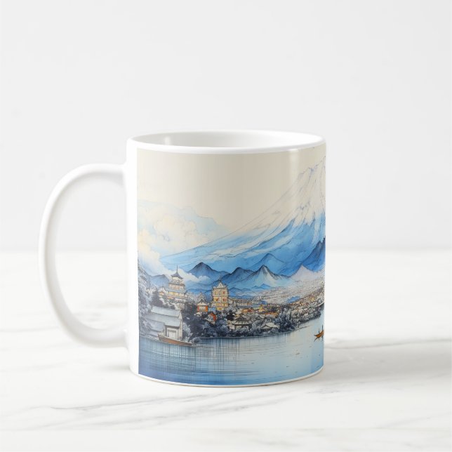 Taza De Café Diseño de pintura de acuarela del Monte Fuji. (Izquierda)