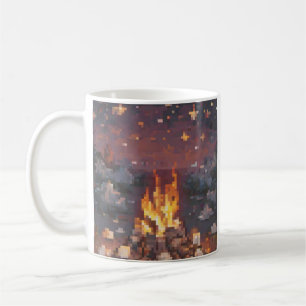 Taza De Café Diseño de Pixel Art de Camping Retro - Fogata Bril