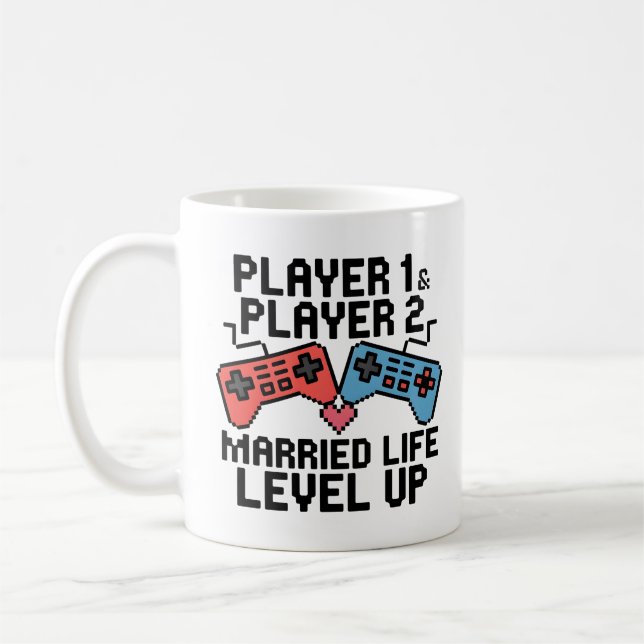 Taza De Café Diseño de Pixel Gaming Couple Level Up (Izquierda)