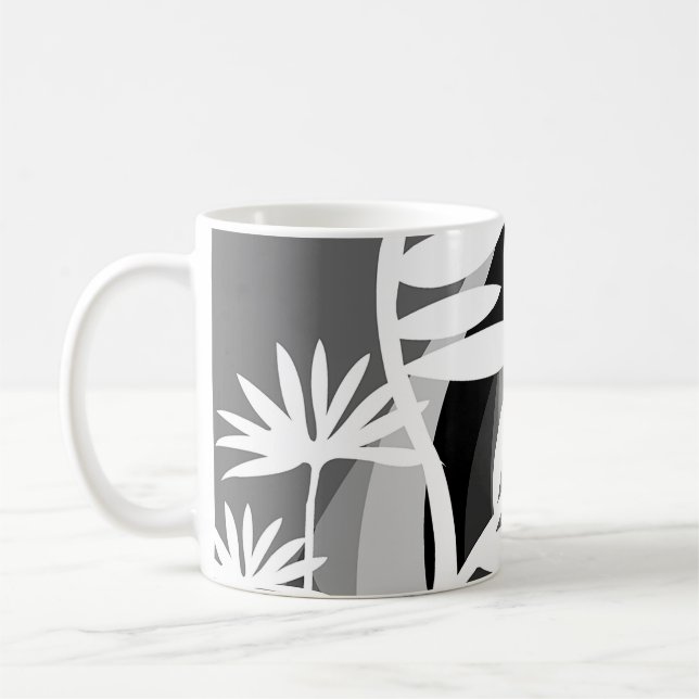 Taza De Café Diseño de plantas en blanco y negro (Izquierda)