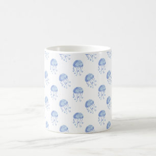 Taza De Café diseño de playa de medusas azules de color agua
