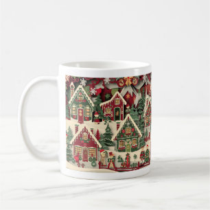 Taza De Café Diseño de pueblo navideño en papel recortado 3D ro