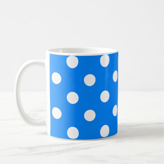 Taza De Café Diseño de puntos de polka azul blanco (Izquierda)
