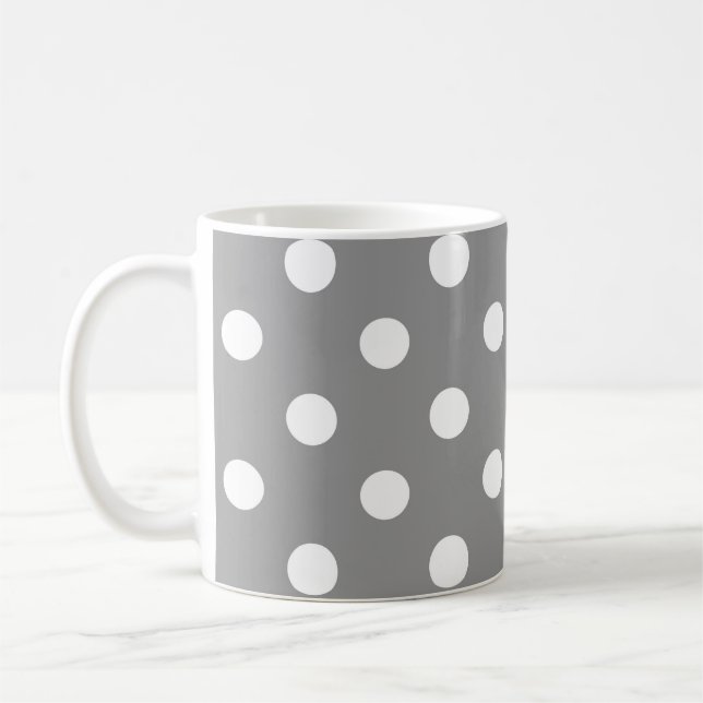 Taza De Café Diseño de puntos de polka blanco gris (Izquierda)