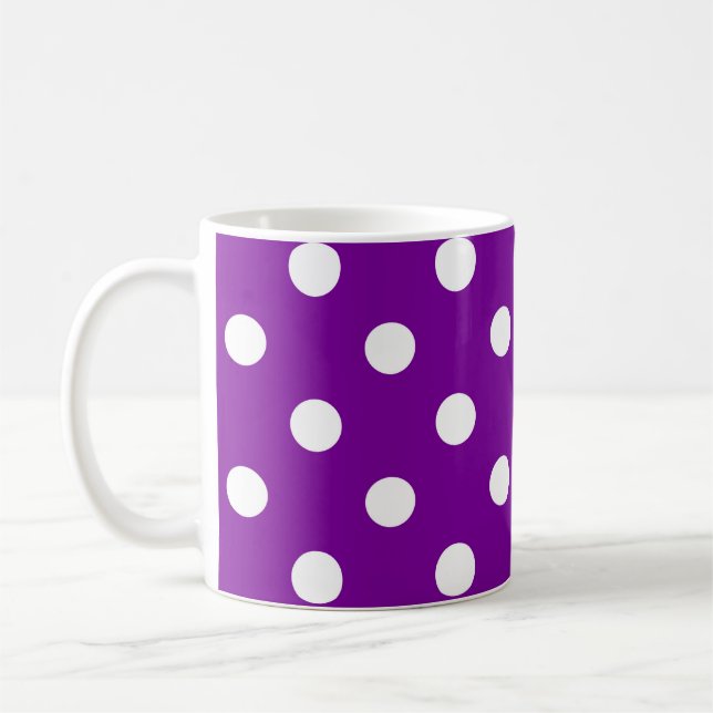 Taza De Café Diseño de puntos de polka blanco morado (Izquierda)